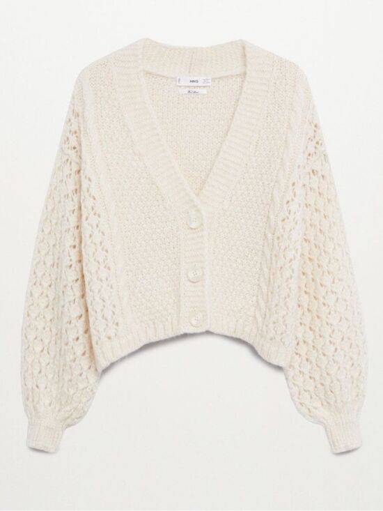 Mango Sweaters - MANGO WOMENS IVORY CREAM KNIT CARDIGAN SWEATER WOOL BLEND MEDIUM